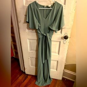 Sage green jumpsuit w front tie